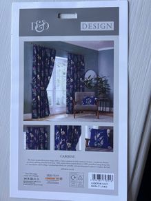 D&D Design Caberne Navy Floral Curtains. Cotton, Lined, with Tiebacks