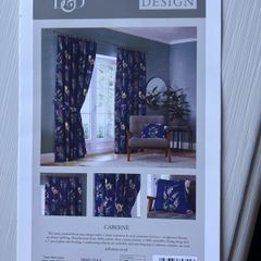 D&D Design Caberne Navy Floral Curtains. Cotton, Lined, with Tiebacks