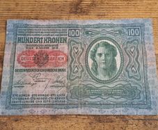Austria-Hungary, 100 Kronen banknote, 2 January 1912, circulated, with overprint - free standard postage