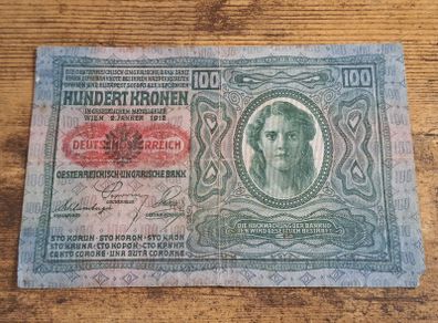 Austria-Hungary, 100 Kronen banknote, 2 January 1912, circulated, with overprint - free standard postage