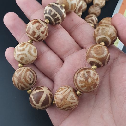 Burmese Antique Pumtek Pyu & Skull Shape Beads Necklace 26 inches