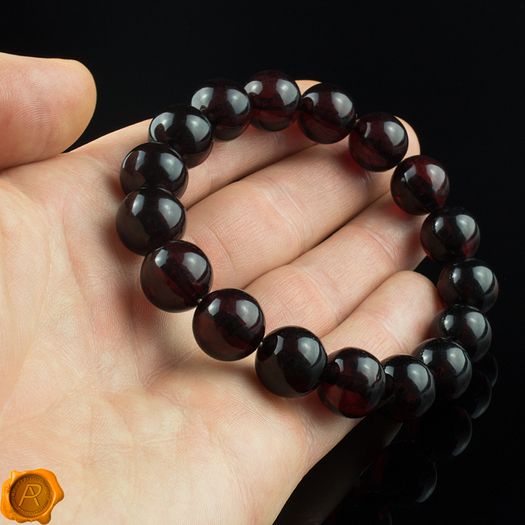 Luxury Dark Cherry Baltic Amber Unisex Large 14mm Beaded Stretch Bracelet for Men Women Genuine Organic Large Amber Beads
