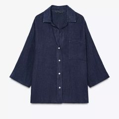 Zara blue linen blouse
