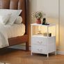 Bedside Table Set of 2 with Charging Station and LED Light, Small Bed Side Table for Bedroom Dorm Kids Room Closet Image 3