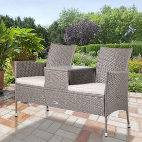 Garden Bench Weatherproof Polyrattan Table Cushions 320 kg Load Capacity UV-Resistant Garden Balcony Bench Furniture Bench 2-Seater 143 x 55 x 88 cm Cream