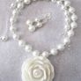 Handmade Statement White Bridal Necklace with Large Rose Pendant & earrings in a GIFT BOX Image 4