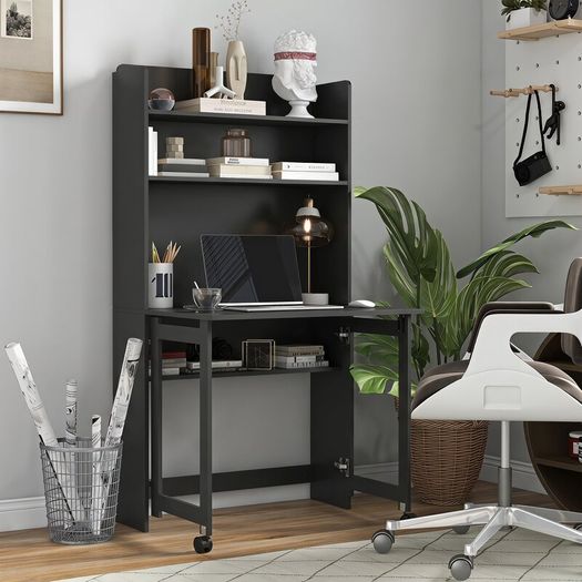 Foldable Computer Desk with Storage Shelves