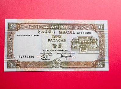 MACAU   10. Patacas   1991 .  Pick. 65a . ( Uncirculated )