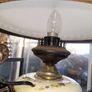 Beautiful Edwardian Hanging Oil Lamp with a Milk Glass Shade and Decorative Ceramic Reservoir Converted to Electric Image 2