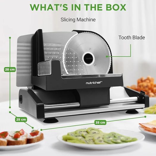Electric Meat Slicer 200W Compact Deli and Bread Slicer with Adjustable Thickness Dial 0-15 mm, Removable Stainless Steel Blade, Countertop Food Slicer for Kitchens, Home