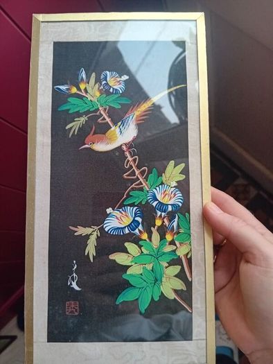 A Pair of mid century painted silk panels