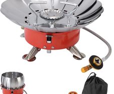 Portable Camping Stove 3500W Outdoor Gas Cooker with 35cm Extended Hose & Adapter, Lightweight Foldable, Windproof & High-Temperature, Ideal for Hiking, Fishing, BBQ, Emergency Cooking