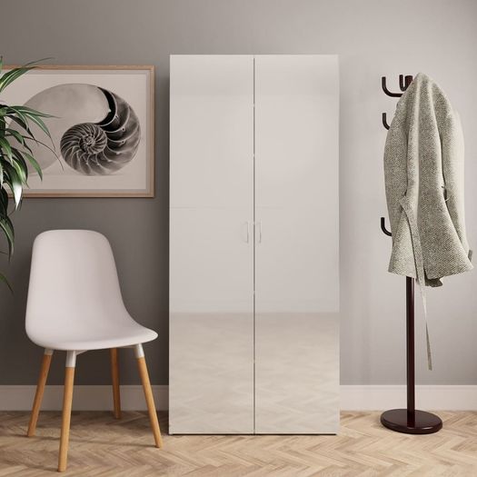 Shoe Cabinet High Gloss White 80x35.5x180 cm Chipboard