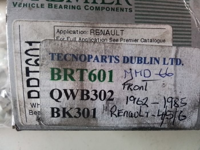Renault 4/5/6 Front Wheel Bearings.