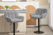 Bar Stools Set of 2 Retro Design Height-Adjustable Fleece-Look Gray + Black