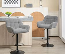 Bar Stools Set of 2 Retro Design Height-Adjustable Fleece-Look Gray + Black