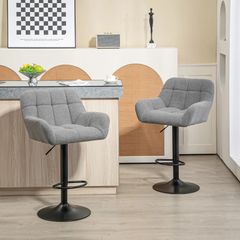 Bar Stools Set of 2 Retro Design Height-Adjustable Fleece-Look Gray + Black