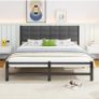 King Size Bed Frame Upholstered Platform Bed with Square Tufted Headboard Image 9