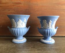 Vintage Wedgwood Blue Jasperware Miniature Urns