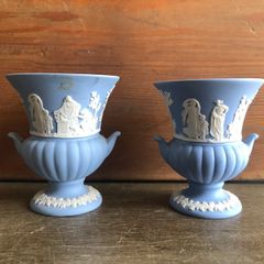 Vintage Wedgwood Blue Jasperware Miniature Urns