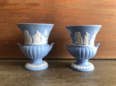 Vintage Wedgwood Blue Jasperware Miniature Urns