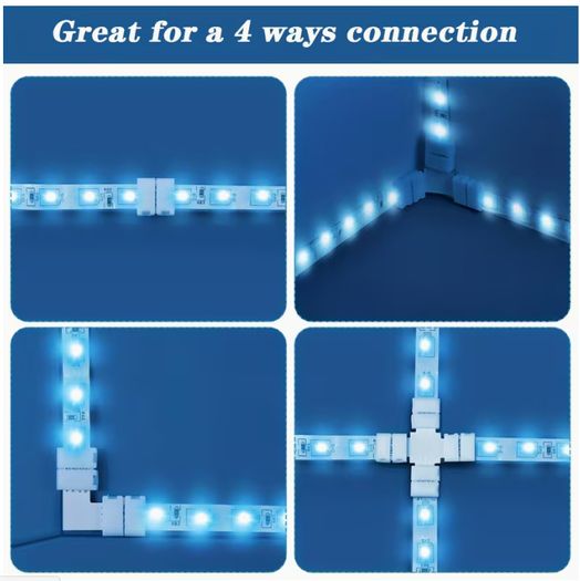 25pcs 2Pin/4 Pin LED Light Strip Connectors Set Including Screw Clips, 8Mm/10Mm 4 Pin LED Connectors, Cuttable T, L Shape PCB Board for SMD 5050 RGB Strip Lights Gapless Connector