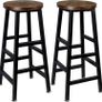 Round Bar Stool Square Leg Vintage Rustic Brown Easy Assembly for Home Kitchen Counter - Set of 2 Image 5