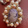 Vintage Lavender Cameo and Peach Pearl Necklace Image 2