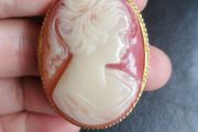 Vintage Sphinx Cameo Gold Tone Brooch