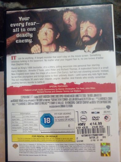Stephen King's It (1990) Horror Miniseries Dvd Pennywise