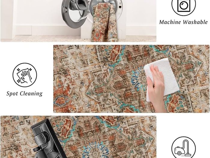Washable Rugs for Living Room 160x230cm Non-Slip Soft Bedroom Rugs Thin Distressed Carpet Rug Low Profile Floor Rug for Office Bathroom Dinning Room Playroom(Terracotta)