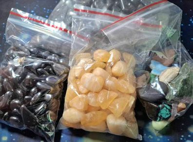 CLEARANCE lot of mixed tumbled stones 2.85kg hematite calcite etc