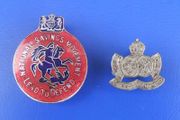 WW2 Red Cross St. John Ambulance &amp; National Savings Movement Lend-to-Defend (wartime savings badges) - two Home Front savings scheme badges (1940s)