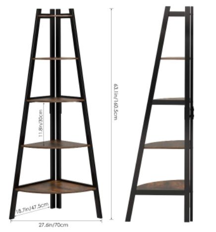 5 Tier Rustic Corner Bookshelf Small Bookcase Plant Stand for Living Room