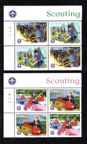 2002 Ireland 75th Anniversary of Irish Scouting Commemorative Stamps 41c Plate Block 1A1A1A1A and 57c Plate Block 1B1B1B1B Mint Never Hinged (MNH)