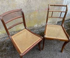 Similar pair of mahogany regency style chairs with cane seats