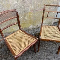 Similar pair of mahogany regency style chairs with cane seats