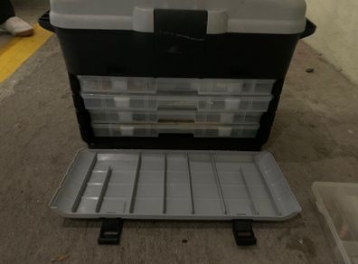 Large Fishing Tackle Box Fully Loaded Over 60 Lures, Trays, Line and Terminal Tackle