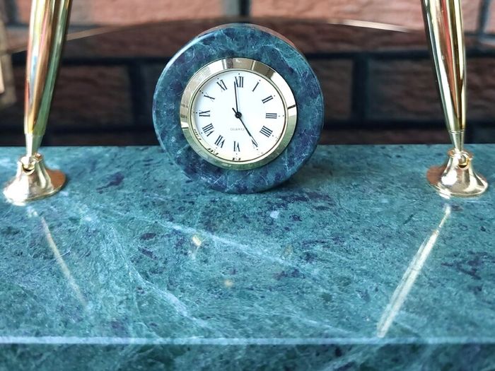 Vintage Connemara Marble Double Pen Desk Stand With Clock