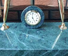 Vintage Connemara Marble Double Pen Desk Stand With Clock