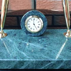 Vintage Connemara Marble Double Pen Desk Stand With Clock
