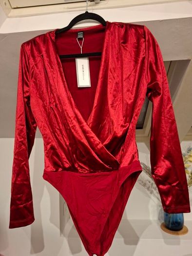 satin bodysuit burgundy shein brand new