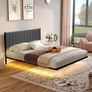 Double Bed Frame with Upholstered Headboard, 4ft6 Floating Bed Frame with Charging Station and LED Light, Metal Slats Support, No Box Spring Needed,Gray Double Bed Image 6