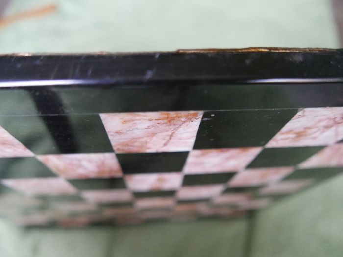 Vintage Marble Chess Board, 14 inch Marble Chess Board, 14 inch Pink and Black Checked Game board