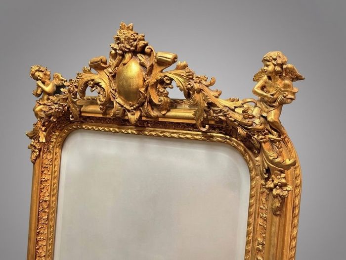 French Style Gilt Wood & Plaster Panel Mirror