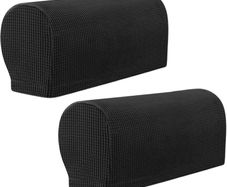 Arm Rest Covers Sofa Set of 2 Stretch Armrest Chair Covers Waterproof Armchair Couch Anti-Slip Furniture Protector Slipcovers for Armchairs Sofa Couches Recliner (Black)
