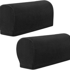 Arm Rest Covers Sofa Set of 2 Stretch Armrest Chair Covers Waterproof Armchair Couch Anti-Slip Furniture Protector Slipcovers for Armchairs Sofa Couches Recliner (Black)