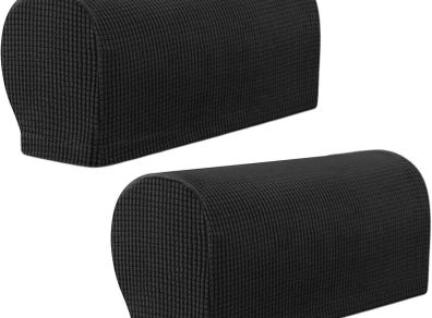 Arm Rest Covers Sofa Set of 2 Stretch Armrest Chair Covers Waterproof Armchair Couch Anti-Slip Furniture Protector Slipcovers for Armchairs Sofa Couches Recliner (Black)