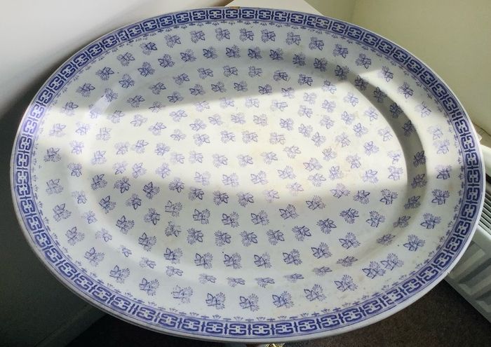 Huge Victorian Ironstone Rosebuds Platter 54cm Antique Blue White