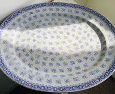 Huge Victorian Ironstone Rosebuds Platter 54cm Antique Blue White